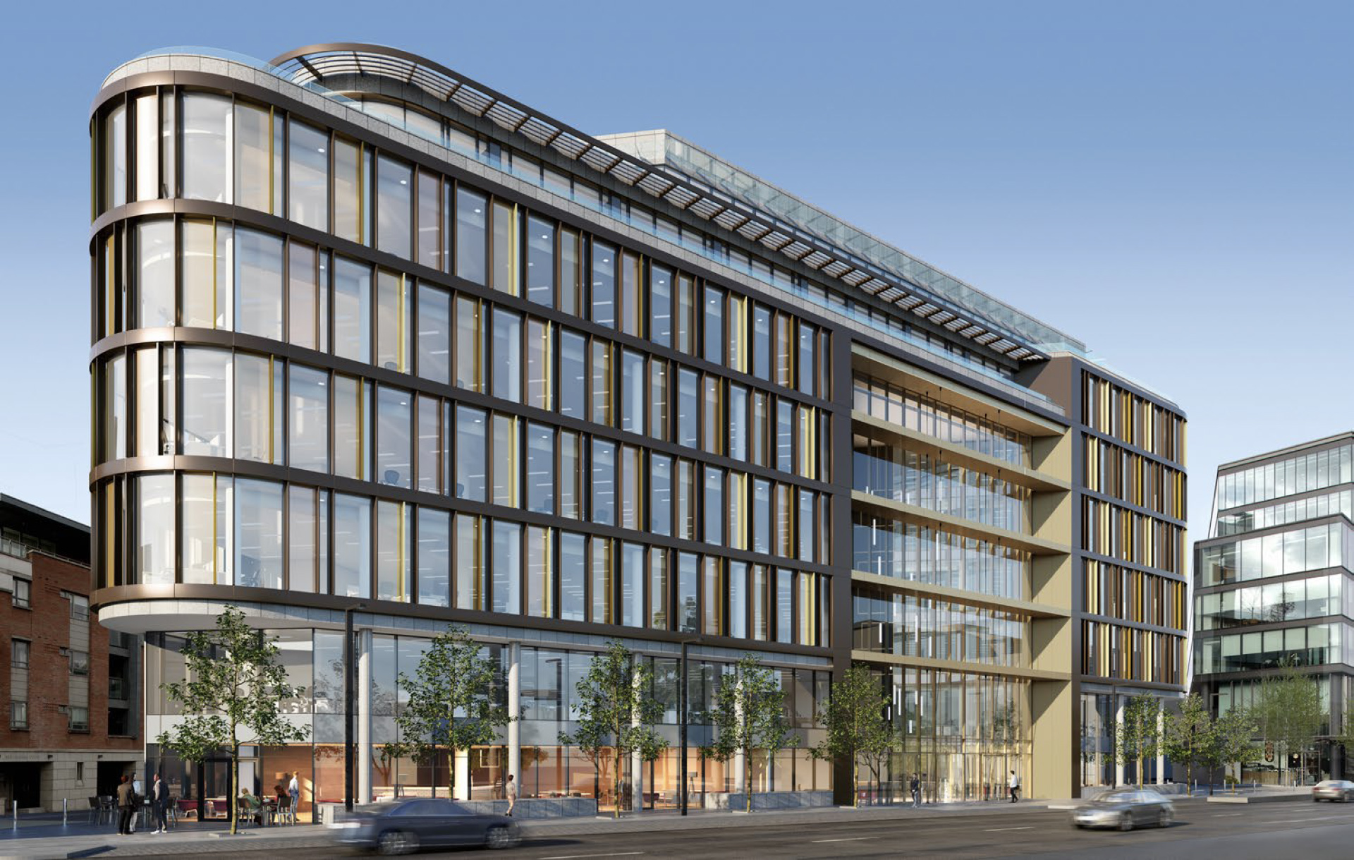 35 Shelbourne Road's standout façade spans 73 metres on a primary Docklands route